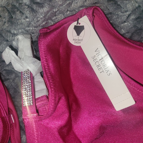 Victoria's Secret Pink Rhinestone Embellished High Waist Cheeky Bikini Set 32A S - Picture 5 of 8